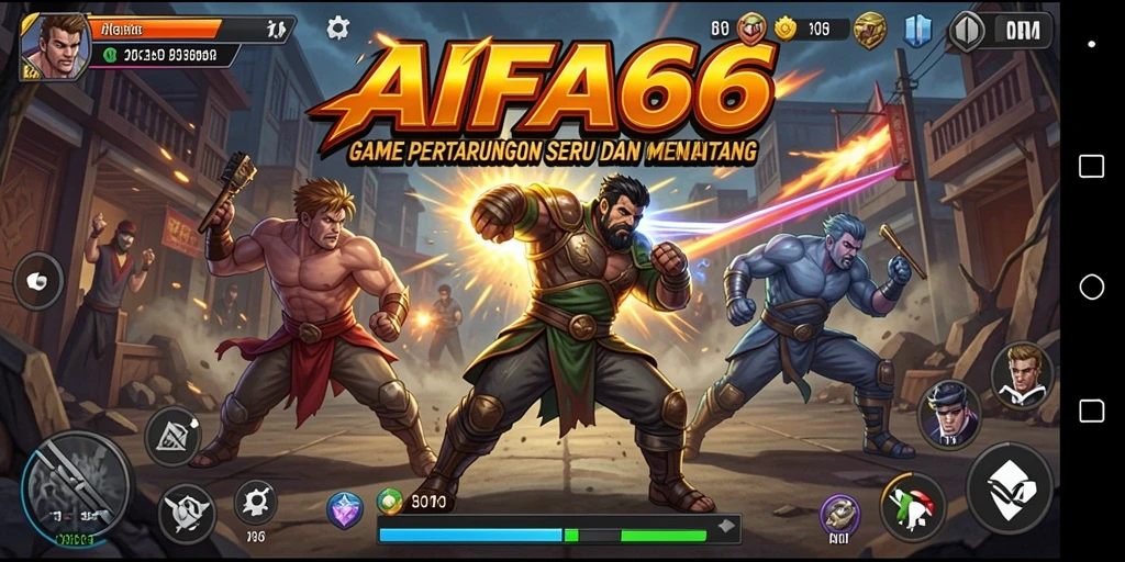 Screenshot gameplay AIFA66 menampilkan pertarungan seru antara karakter yang berbeda.