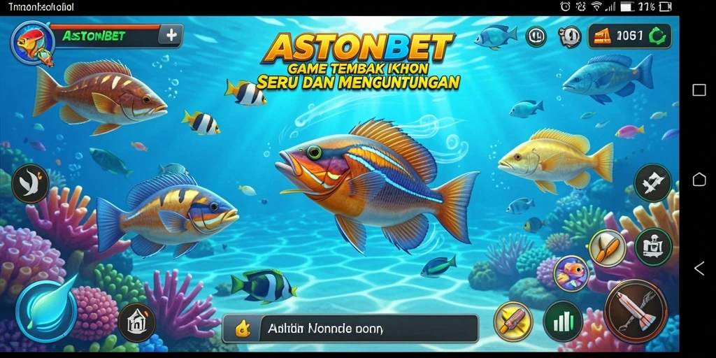 Gameplay seru dalam ASTONBET dengan aksi membidik ikan.
