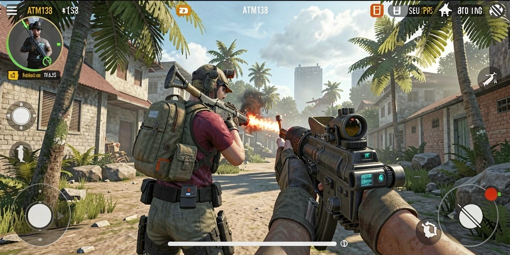 Tangkapan layar game TPS ATM138 menampilkan aksi seru dalam pertempuran.
