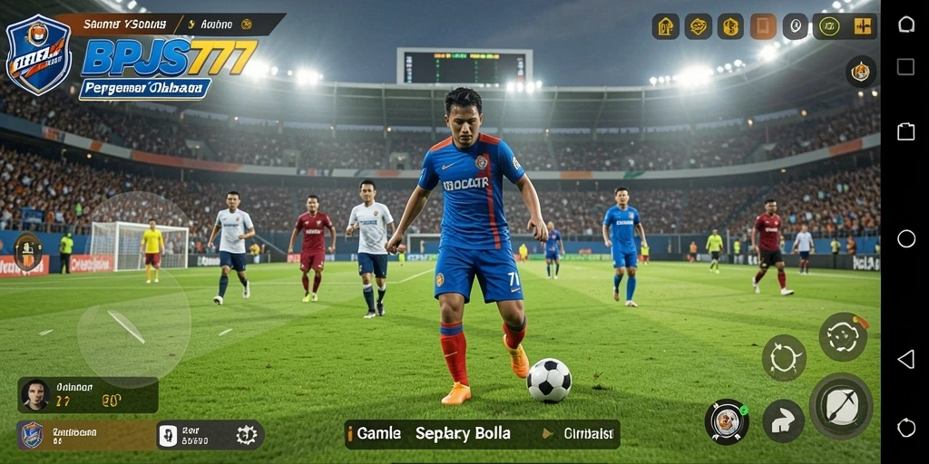 Tampilan gameplay BPJS777 yang seru dengan aksi sepak bola intens.
