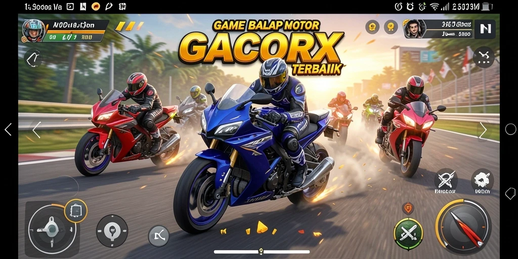 Tampilan seru dari gameplay GACORX dengan suasana balap motor yang dinamis.