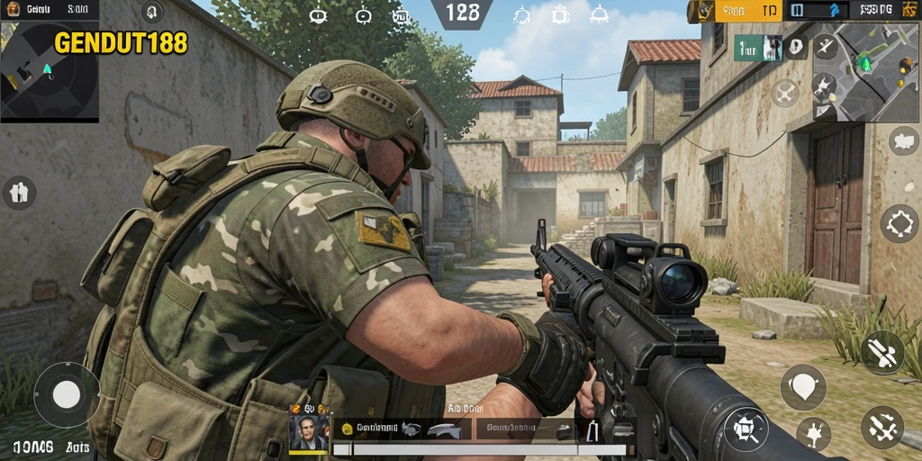 Screenshot GENDUT188 menampilkan pertempuran menegangkan dalam mode FPS.