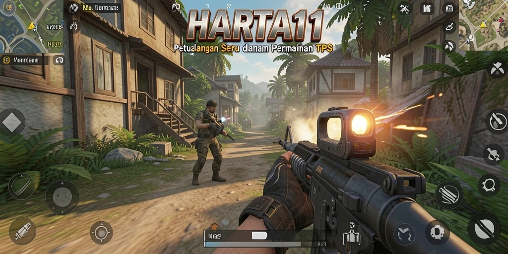 Gameplay HARTA11 yang menegangkan dan dinamis dalam pertempuran TPS.
