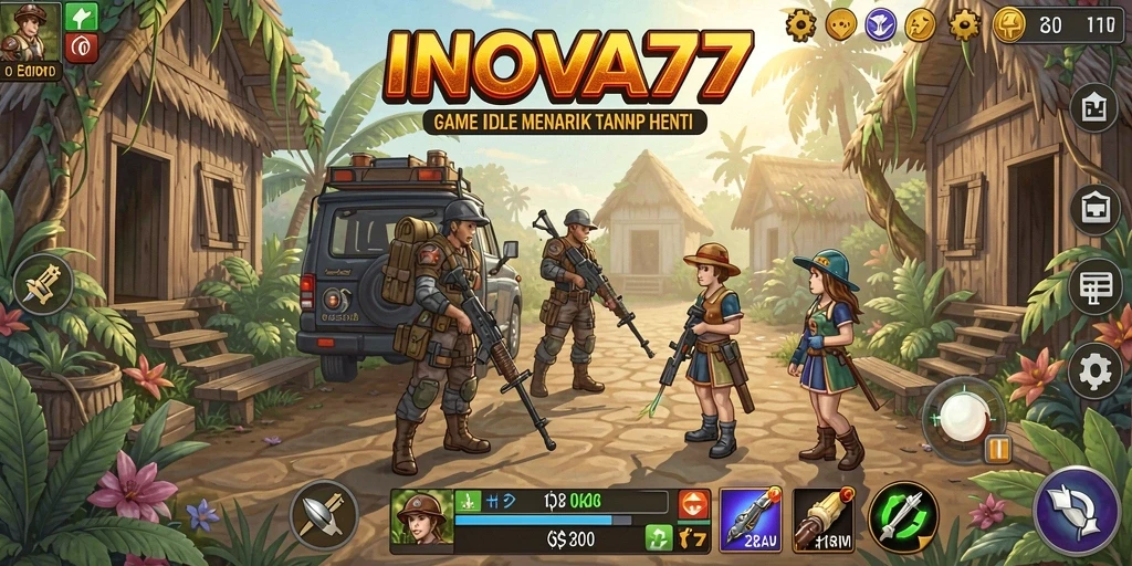 Screenshot gameplay INOVA77 menampilkan antarmuka yang menarik dan fitur-fitur Idle.