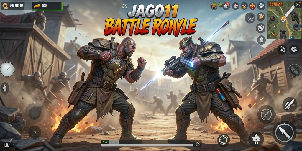 Screenshot utama JAGO11 menampilkan momen intens dalam pertempuran Battle Royale.