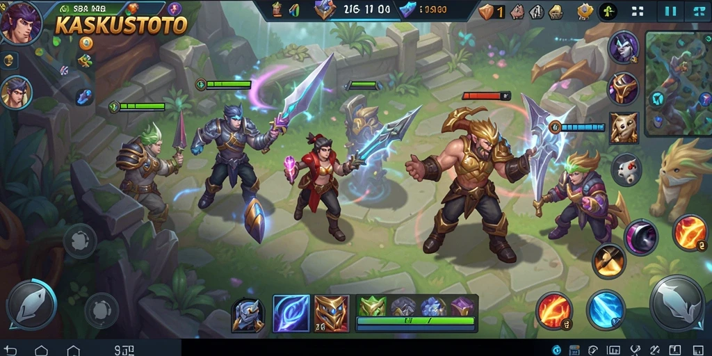Screenshot utama KASKUSTOTO yang menunjukkan aksi pertempuran seru MOBA.