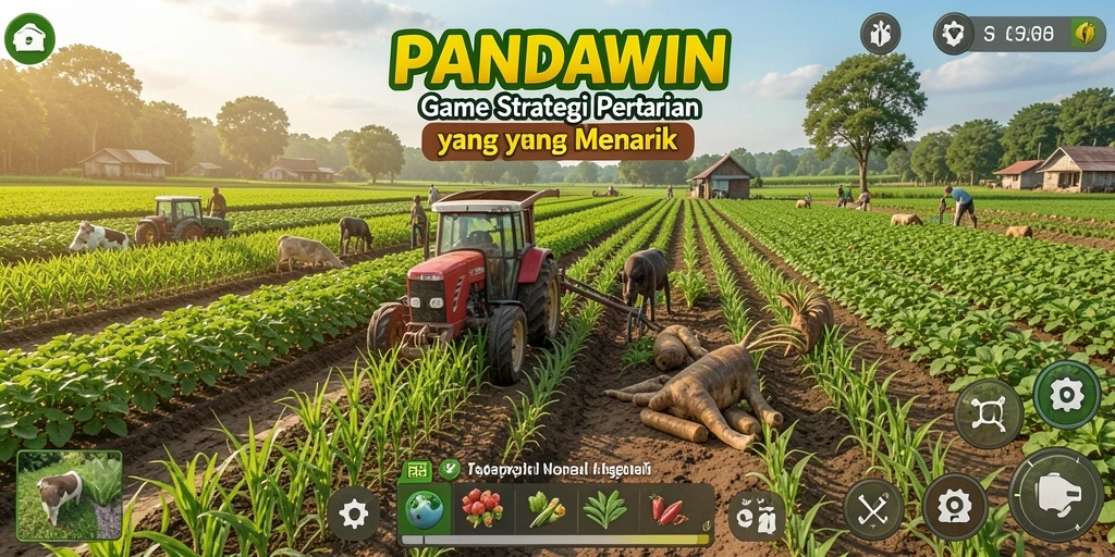 Screenshot gameplay menampilkan pertanian yang indah dan aktif.