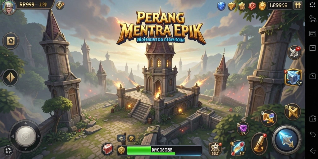 Tampilan gameplay menara épik di RR999.