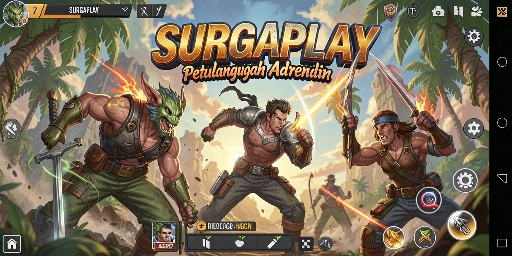 Tangkapan layar dari gameplay action SURGAPLAY yang intens dan mendebarkan.