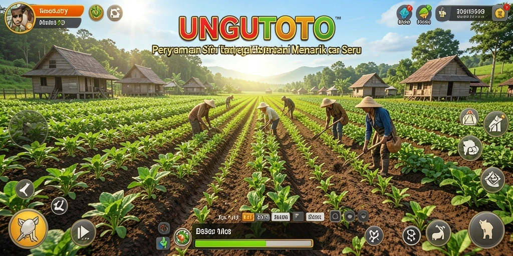 Tampilan screenshot gameplay UNGUTOTO yang menampilkan lahan pertanian yang subur.