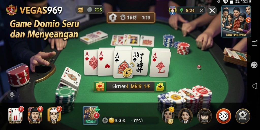Screenshot utama dari gameplay domino yang seru dan interaktif.