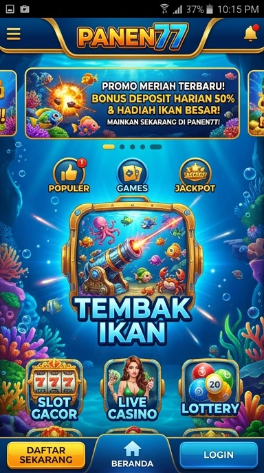 Screenshot tampilan utama aplikasi panen77 yang menampilkan berbagai pilihan aplikasi.